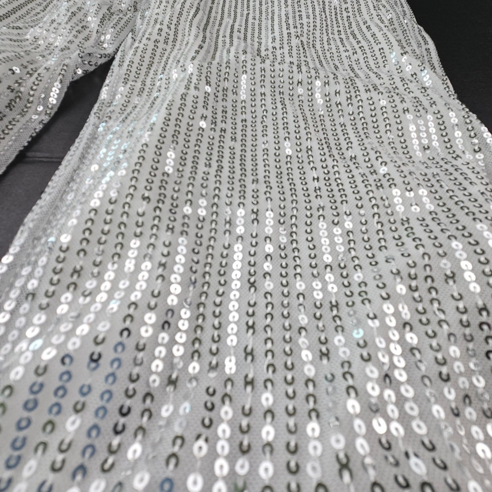 Silver Sequin Straight Leg Pants Junior Medium Studio 54 Disco Rave Y2K Party
